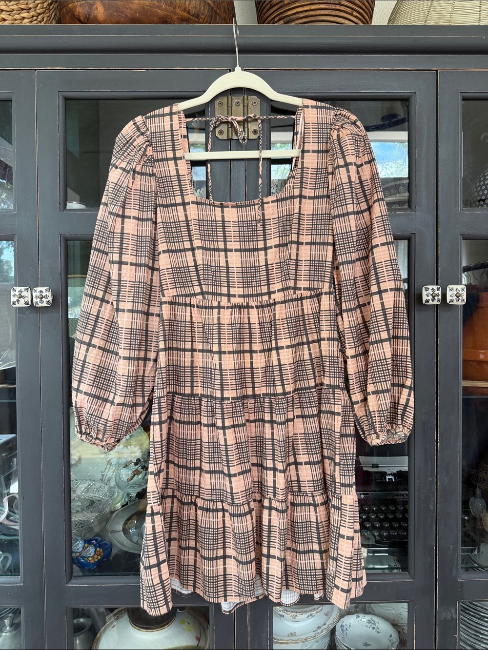 Topshop Pink Plaid Square-Neck Tiered Mini Dress - 6